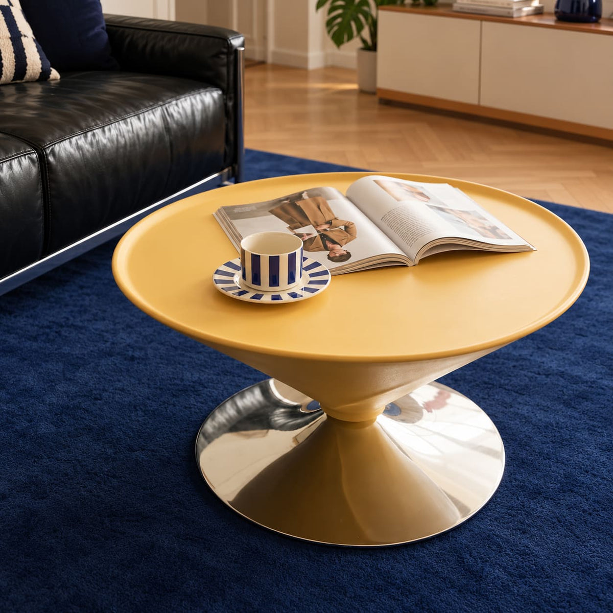 Sculptural Yellow Pedestal Coffee Table