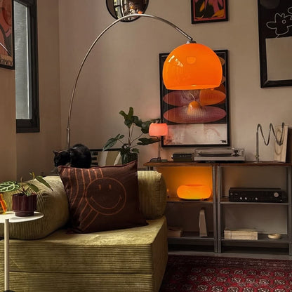 Orange Dome Arc Floor Lamp