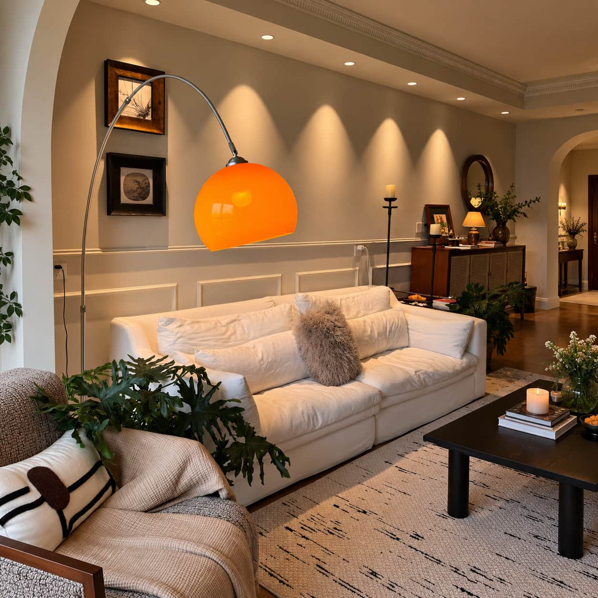Orange Dome Arc Floor Lamp