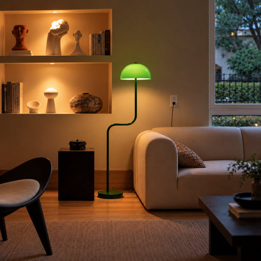 70s-Inspired Green Dome Floor Lamp