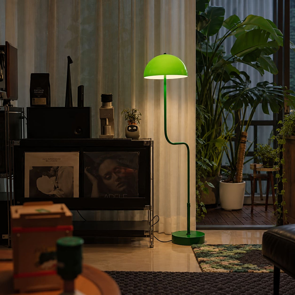 70s-Inspired Green Dome Floor Lamp