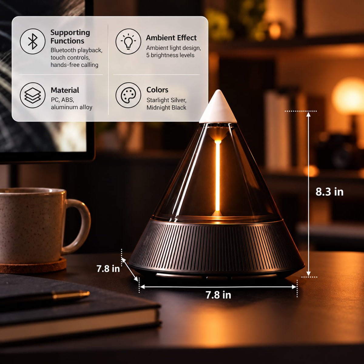 Cone Bluetooth Speaker Lamp with Ambient Light