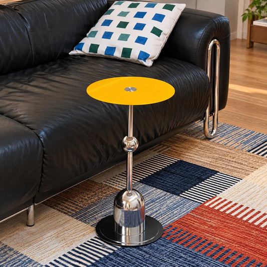 Yellow Chrome Pedestal Side Table