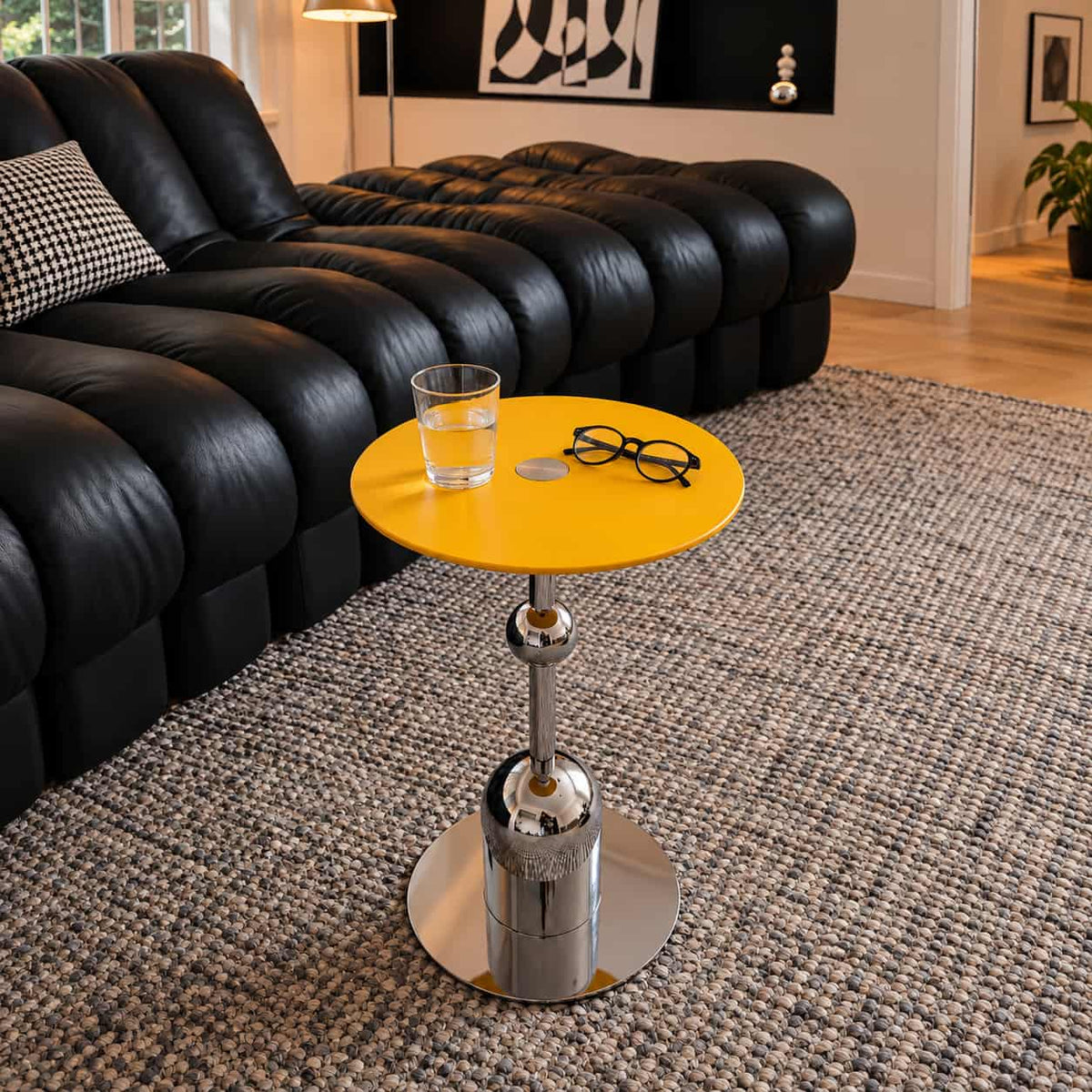 Yellow Chrome Pedestal Side Table