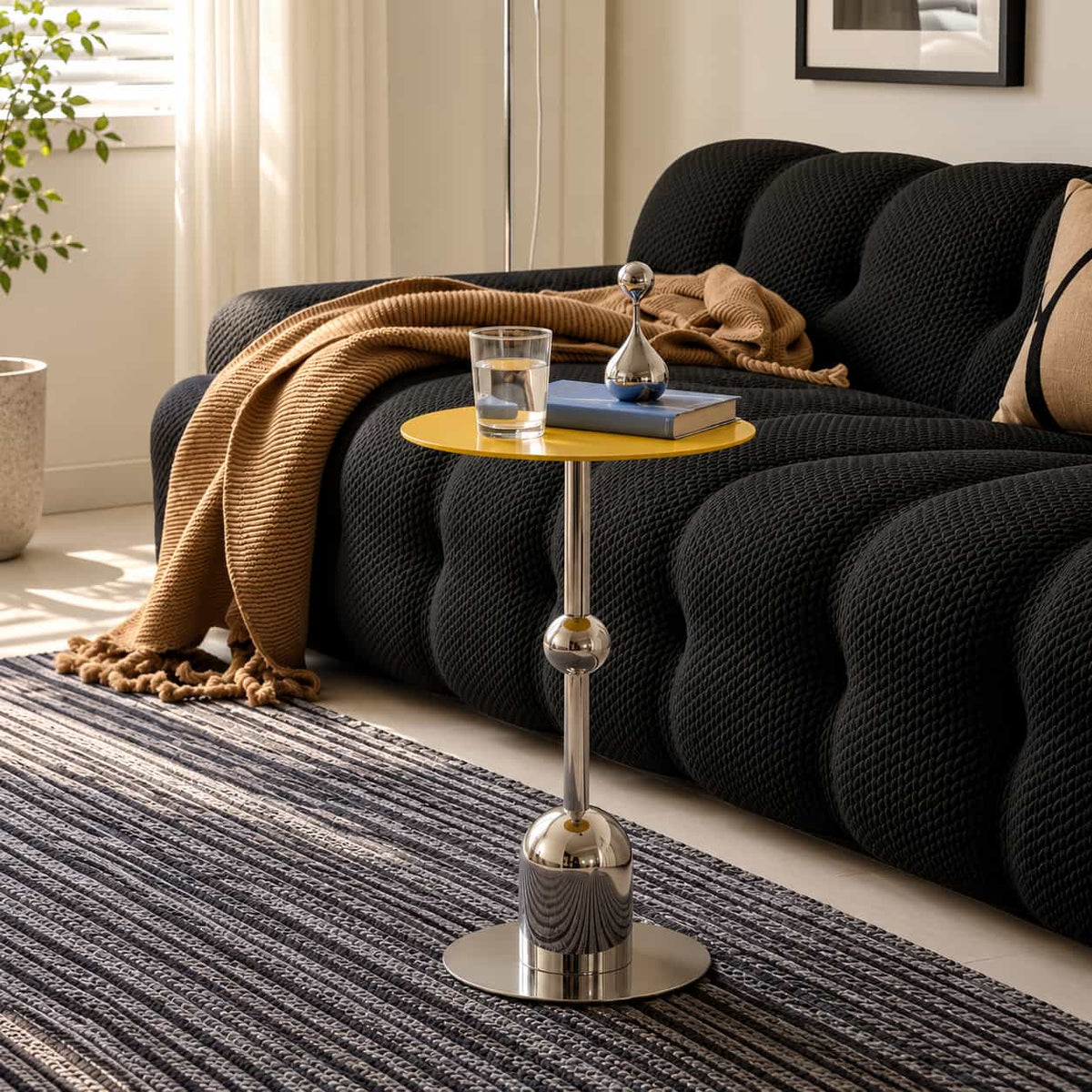 Yellow Chrome Pedestal Side Table
