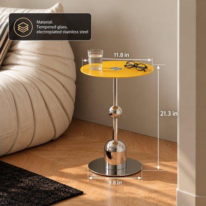 Yellow Chrome Pedestal Side Table
