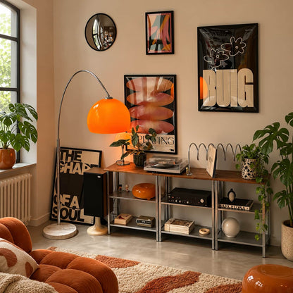 Orange Dome Arc Floor Lamp